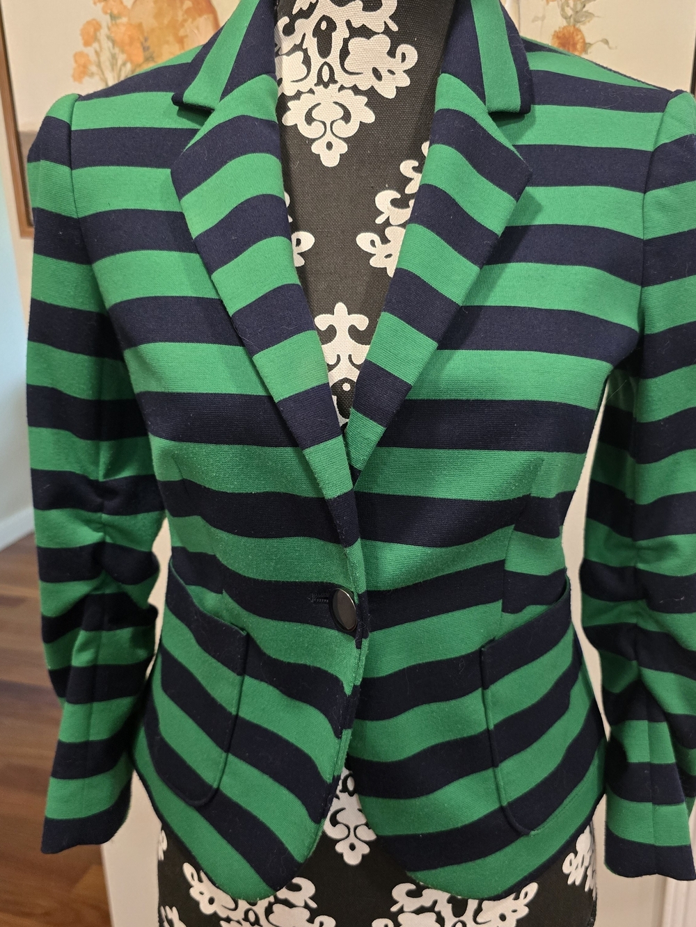 Outback Red Green and Navy Striped Single-Button Blazer O536